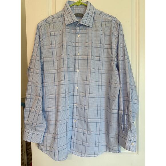 Michael Kors Men’s Plaid Dress Shirt Blue White 16/32-33 Airsoft - Picture 4 of 10